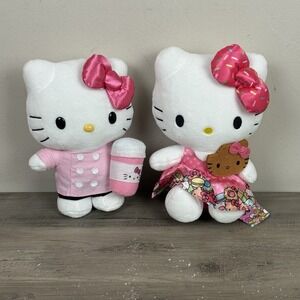 Sanrio Hello Kitty Cafe 8" Plush Lot Of 2 Dress Gingerbread Cookie Coffee Cup